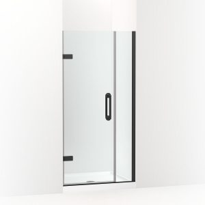Components Frameless pivot shower door, 71-9/16" H x 33-5/8 - 34-3/8" W, with 3/8" thick Crystal Clear glass - K-27589-10L-BL