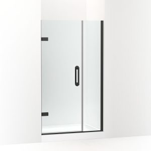 Components Frameless pivot shower door, 71-9/16" H x 39-5/8 - 40-3/8" W, with 3/8" thick Crystal Clear glass - K-27601-10L-BL