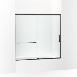 Elate Sliding bath door, 56-3/4" H x 56-1/4 - 59-5/8" W with heavy 5/16" thick Crystal Clear glass - K-707618-8L-BL