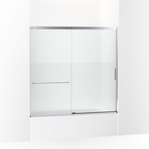 Elate Sliding bath door, 56-3/4" H x 56-1/4 - 59-5/8" W with heavy 5/16" thick Crystal Clear glass with privacy band - K-707618-8G81-SH
