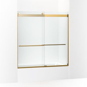 Levity Plus Frameless sliding bath door, 61-9/16" H x 56-5/8 - 59-5/8" W, with 5/16"-thick Crystal Clear glass - K-702420-L-2MB
