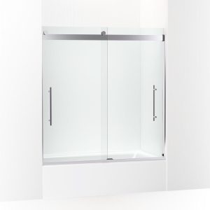 Levity Plus Frameless sliding bath door, 61-9/16" H x 56-5/8 - 59-5/8" W, with 5/16"-thick Crystal Clear glass - K-702419-L-SHP
