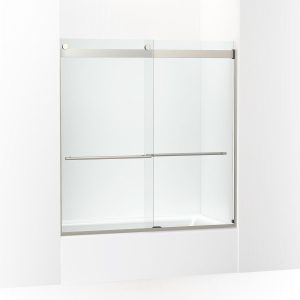 Levity Plus Frameless sliding bath door, 61-9/16" H x 56-5/8 - 59-5/8" W, with 5/16"-thick Crystal Clear glass - K-702420-L-BNK
