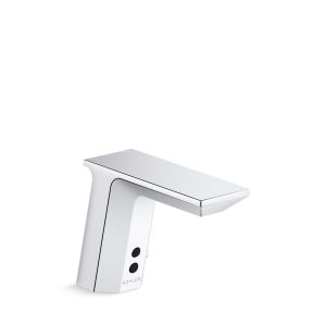 Geometric Touchless single-hole lavatory faucet with Insight sensor technology and temperature mixer, DC-powered, less drain, 0.35 gpm - K-13466-SATA-CP