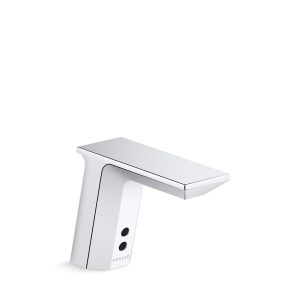 Geometric Touchless single-hole lavatory faucet with Insight sensor technology, DC-powered, less drain, 0.35 gpm - K-13467-SATA-CP