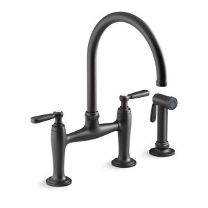 Edalyn by Studio McGee Two-hole bridge kitchen sink faucet with side sprayer - K-28356-BL