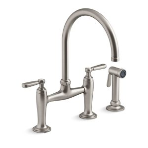Edalyn by Studio McGee Two-hole bridge kitchen sink faucet with side sprayer - K-28356-VS