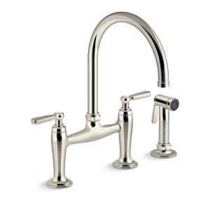 Edalyn by Studio McGee Two-hole bridge kitchen sink faucet with side sprayer - K-28356-SN