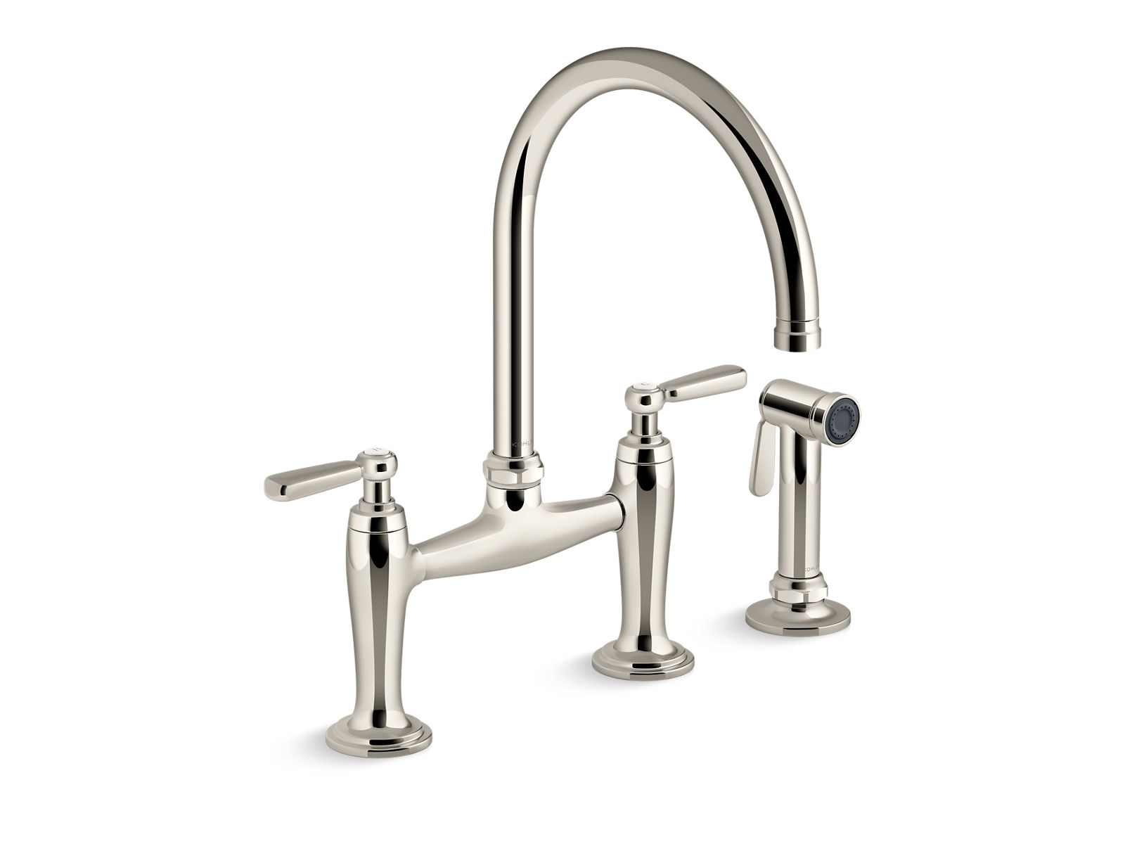 Edalyn by Studio McGee Two-hole bridge kitchen sink faucet with side sprayer - K-28356-SN