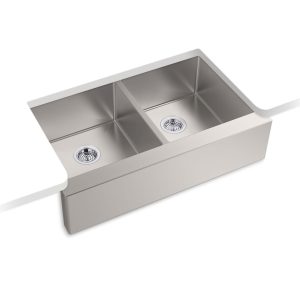 Strive 35-1/2" undermount double-bowl farmhouse kitchen sink with accessories - K-33159-NA