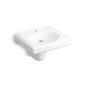 Brenham Wall-mount or concealed carrier arm mount commercial bathroom sink with single faucet hole and shroud - K-1999-1N-0