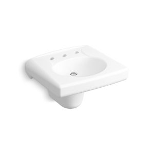 Brenham Wall-mount or concealed carrier arm mount commercial bathroom sink with widespread faucet holes and shroud - K-1999-8N-0