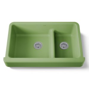 Whitehaven Smart Divide 35-1/2" undermount double-bowl farmhouse kitchen sink with short apron - K-6426-34