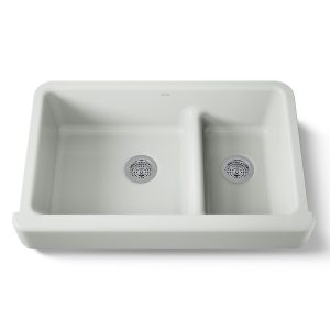 Whitehaven Smart Divide 35-1/2" undermount double-bowl farmhouse kitchen sink with short apron - K-6426-FF