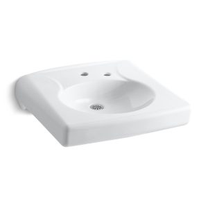 Brenham Wall-mount or concealed carrier arm mount commercial bathroom sink with single faucet hole, no overflow and right-hand soap dispenser hole... - K-1997-SS1NR-0