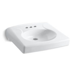 Brenham Wall-mount or concealed carrier arm mount commercial bathroom sink with 4" centerset faucet holes and no overflow - K-1997-4N-0