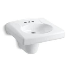 Brenham Wall-mount or concealed carrier arm mount commercial bathroom sink with 4" centerset faucet holes and shroud - K-1999-4N-0