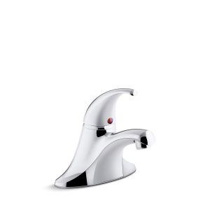 Coralais Single-handle centerset bathroom sink faucet with grid drain, 0.5 gpm vandal-resistant aerator and red/blue indicator - K-15198-4RA-CP