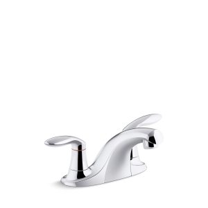 Coralais Two-handle centerset bathroom sink faucet with 0.5 gpm vandal-resistant aerator and red/blue indicator, less drain - K-15240-4NDRA-CP