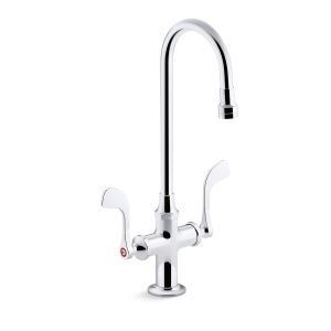 Triton Bowe 0.5 gpm monoblock gooseneck bathroom sink faucet with laminar flow and wristblade handles, drain not included - K-100T70-5ANL-CP