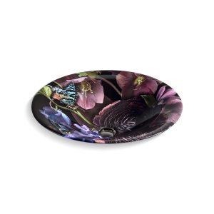 Dutchmaster Midnight Floral Carillon 17-3/4" round drop-in bathroom sink, no overflow - K-30333-DM2-0