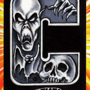 Neil Camera Topps Monster Initials Custom 1/1 Artist B/W Sketch Card- aodmincbw2-10-13