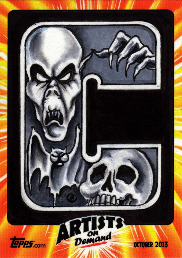 Neil Camera Topps Monster Initials Custom 1/1 Artist B/W Sketch Card- aodmincbw2-10-13