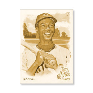 Ernie Banks 2019 Topps Allen & Ginter Oversized Base Cards Poster Gold Ed. # to 1- artbble-pos-19agbb-1019-gold-s