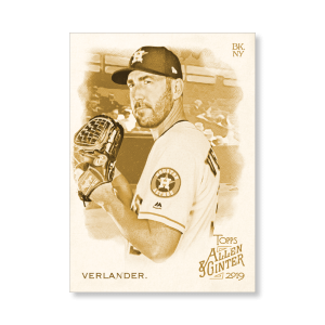 Justin Verlander 2019 Topps Allen & Ginter Oversized Base Cards Poster Gold Ed. # to 1- artbble-pos-19agbb-1025-gold-s