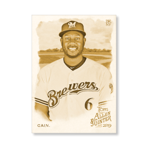 Lorenzo Cain 2019 Topps Allen & Ginter Oversized Base Cards Poster Gold Ed. # to 1- artbble-pos-19agbb-1037-gold-s
