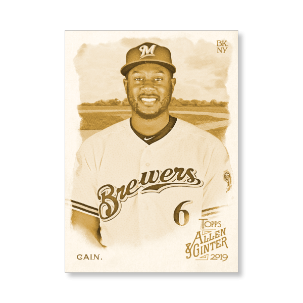 Lorenzo Cain 2019 Topps Allen & Ginter Oversized Base Cards Poster Gold Ed. # to 1- artbble-pos-19agbb-1037-gold-s