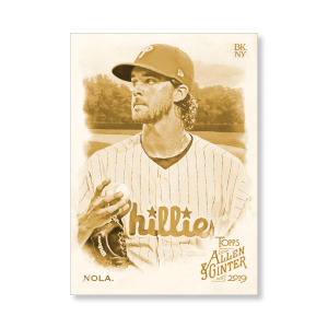 Aaron Nola 2019 Topps Allen & Ginter Oversized Base Cards Poster Gold Ed. # to 1- artbble-pos-19agbb-1082-gold-s