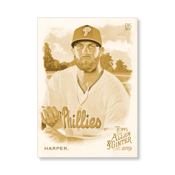 Bryce Harper 2019 Topps Allen & Ginter Oversized Base Cards Poster Gold Ed. # to 1- artbble-pos-19agbb-1148-gold-s