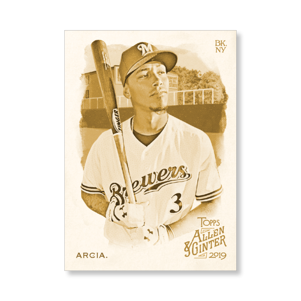 Orlando Arcia 2019 Topps Allen & Ginter Oversized Base Cards Poster Gold Ed. # to 1- artbble-pos-19agbb-1229-gold-s