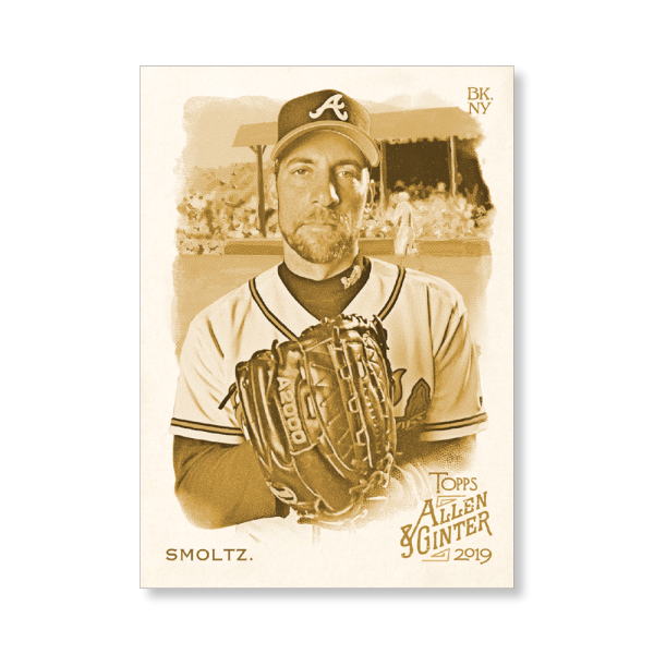 John Smoltz 2019 Topps Allen & Ginter Oversized Base Cards Poster Gold Ed. # to 1- artbble-pos-19agbb-1707-gold-s