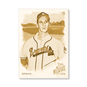 Warren Spahn 2019 Topps Allen & Ginter Oversized Base Cards Poster Gold Ed. # to 1- artbble-pos-19agbb-1736-gold-s