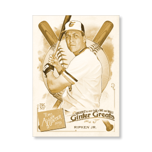 Cal Ripken Jr. 2019 Topps Allen & Ginter Oversized Ginter Greats Poster Gold Ed. # to 1- artbble-pos-19agbb-7882-gold-s