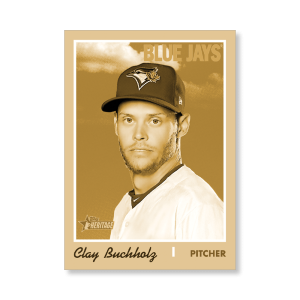 Clay Buchholz 2019 Heritage High Number Base Cards Poster Gold Ed. # to 1- artbble-pos-19hbhn-1059-gold-s