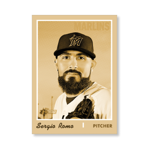 Sergio Romo 2019 Heritage High Number Base Cards Poster Gold Ed. # to 1- artbble-pos-19hbhn-1099-gold-s