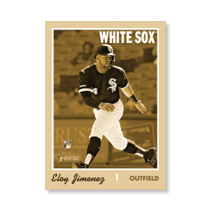 Eloy Jimenez 2019 Heritage High Number Action Image Variations Poster Gold Ed. # to 1- artbble-pos-19hbhn-2500-gold-s