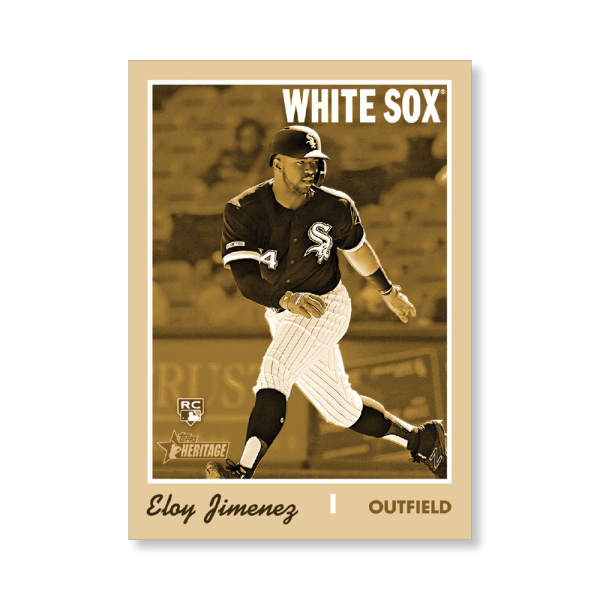 Eloy Jimenez 2019 Heritage High Number Action Image Variations Poster Gold Ed. # to 1- artbble-pos-19hbhn-2500-gold-s