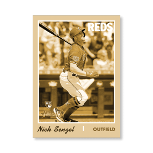 Nick Senzel 2019 Heritage High Number Action Image Variations Poster Gold Ed. # to 1- artbble-pos-19hbhn-2527-gold-s
