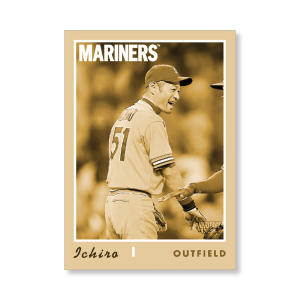 Ichiro 2019 Heritage High Number Throwback Uniforms Poster Gold Ed. # to 1- artbble-pos-19hbhn-2601-gold-s