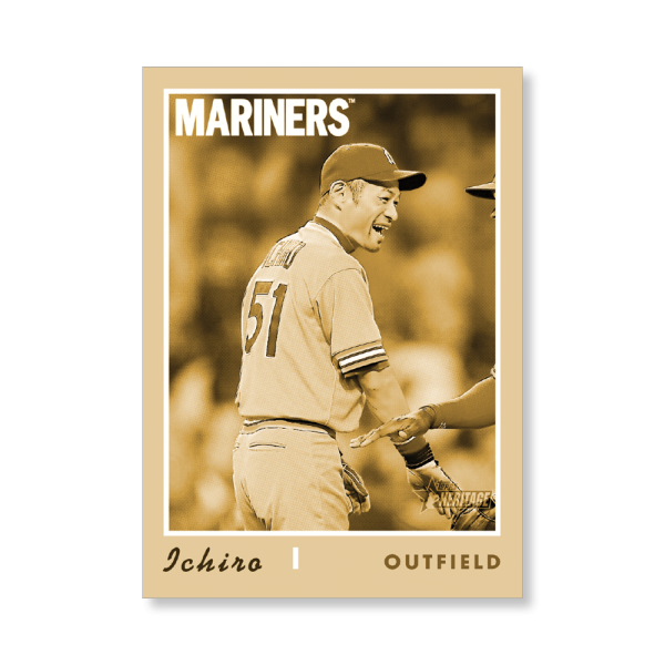 Ichiro 2019 Heritage High Number Throwback Uniforms Poster Gold Ed. # to 1- artbble-pos-19hbhn-2601-gold-s