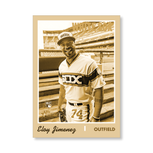 Eloy Jimenez 2019 Heritage High Number Throwback Uniforms Poster Gold Ed. # to 1- artbble-pos-19hbhn-2606-gold-s