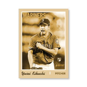 Yusei Kikuchi 2019 Heritage High Number Throwback Uniforms Poster Gold Ed. # to 1- artbble-pos-19hbhn-2612-gold-s