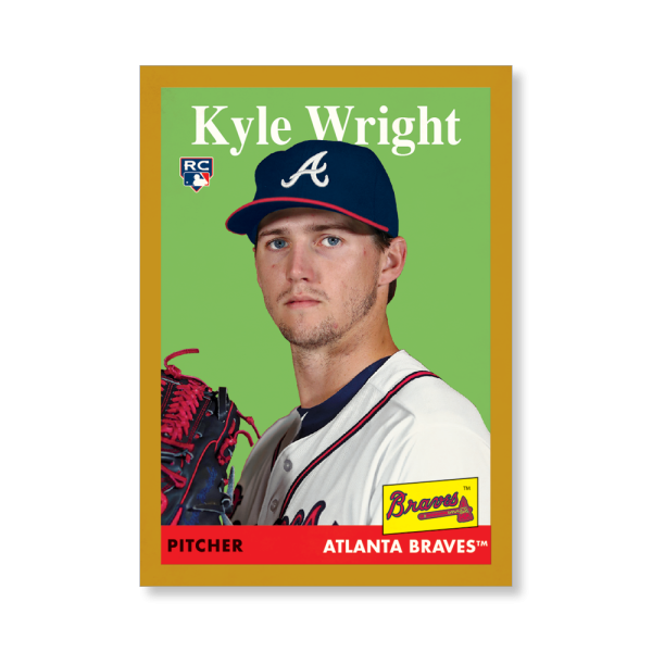 Kyle Wright 2019 Archives Baseball 1958 Topps Poster Gold Ed. # to 1- artbble-pos-19tabb-1005-gold-s