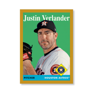 Justin Verlander 2019 Archives Baseball 1958 Topps Poster Gold Ed. # to 1- artbble-pos-19tabb-1070-gold-s