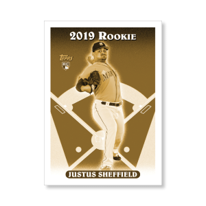 Justus Sheffield 2019 Archives Baseball 1993 Topps Rookies Poster Gold Ed. # to 1- artbble-pos-19tabb-3507-gold-s