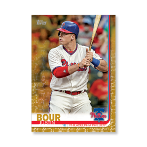 2019 Topps Series 1 Baseball Justin Bour Base Poster - #'d to 1- artbble-pos-19tbb1-1189-gold-s